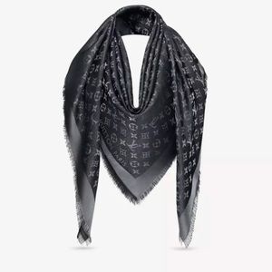 Authentic Louis Vuitton Black and Silver MONOGRAM Jacquard Shawl Scarf